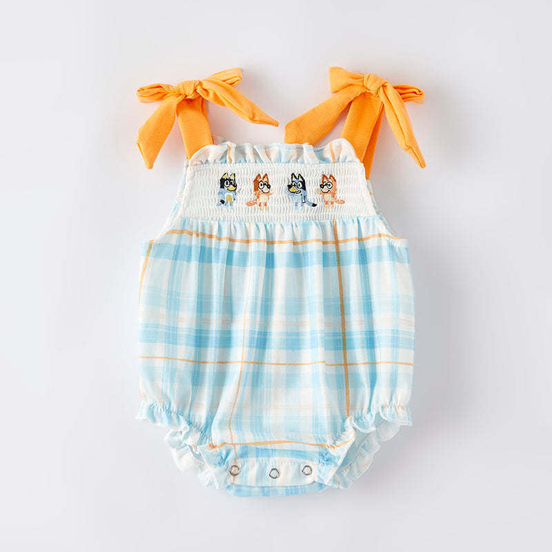 (In Stock)Toddler Girls Spring and Summer Cartoon Embroidery Smocked Romper