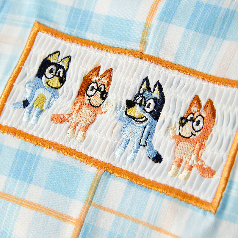 (In Stock)Toddler Boys Spring and Summer Cartoon Embroidery Smocked Romper