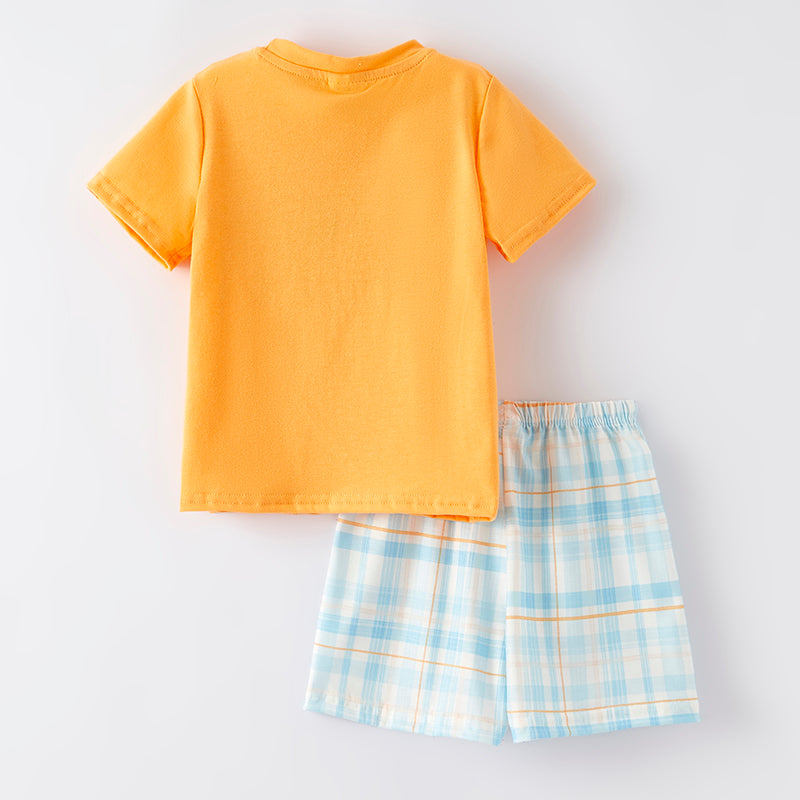 (In Stock)Boys Spring and Summer Cartoon Embroidery Smocked Shorts Set