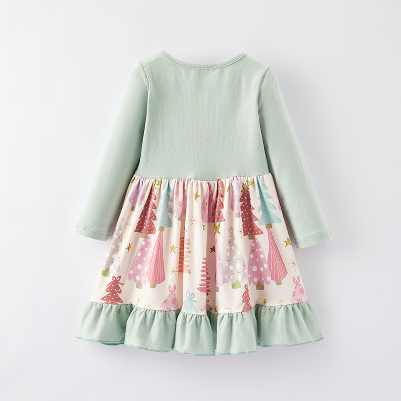 (In Stock)Girls Christmas Print Dress