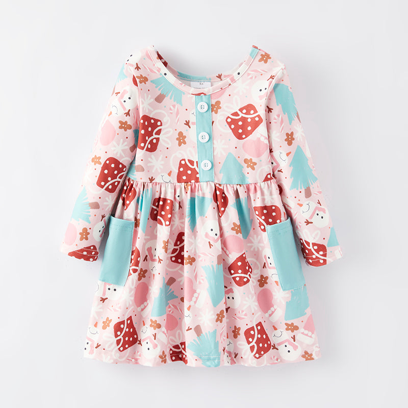 (In Stock G27-1-3)Girls Christmas Print Dress
