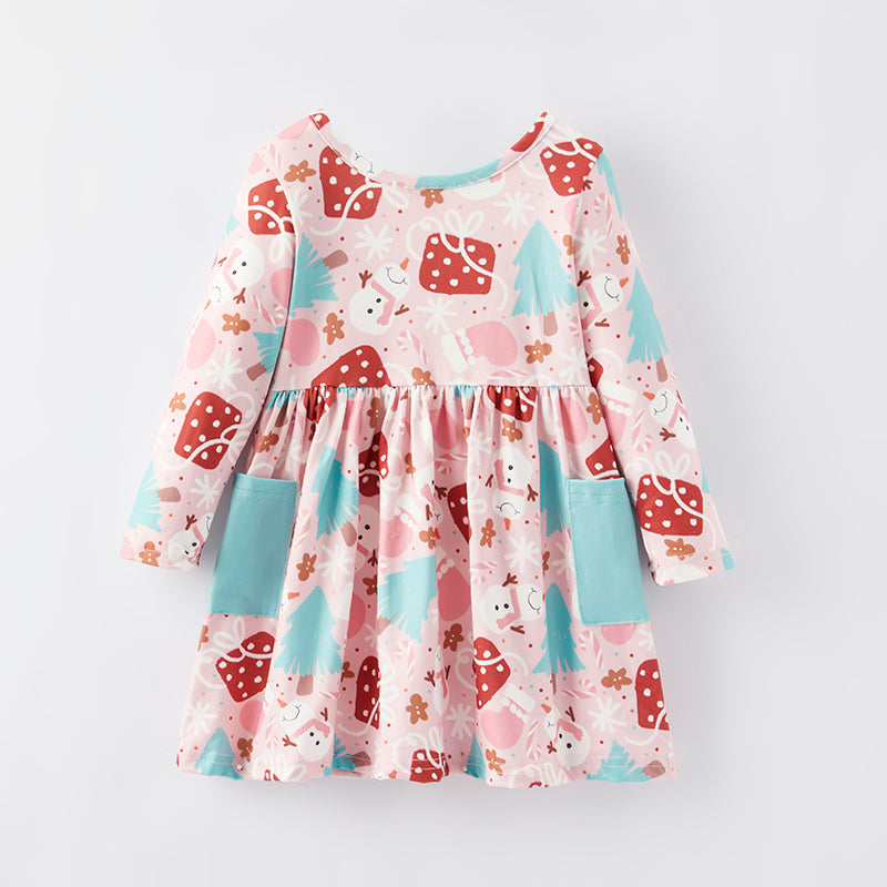 (In Stock G27-1-3)Girls Christmas Print Dress