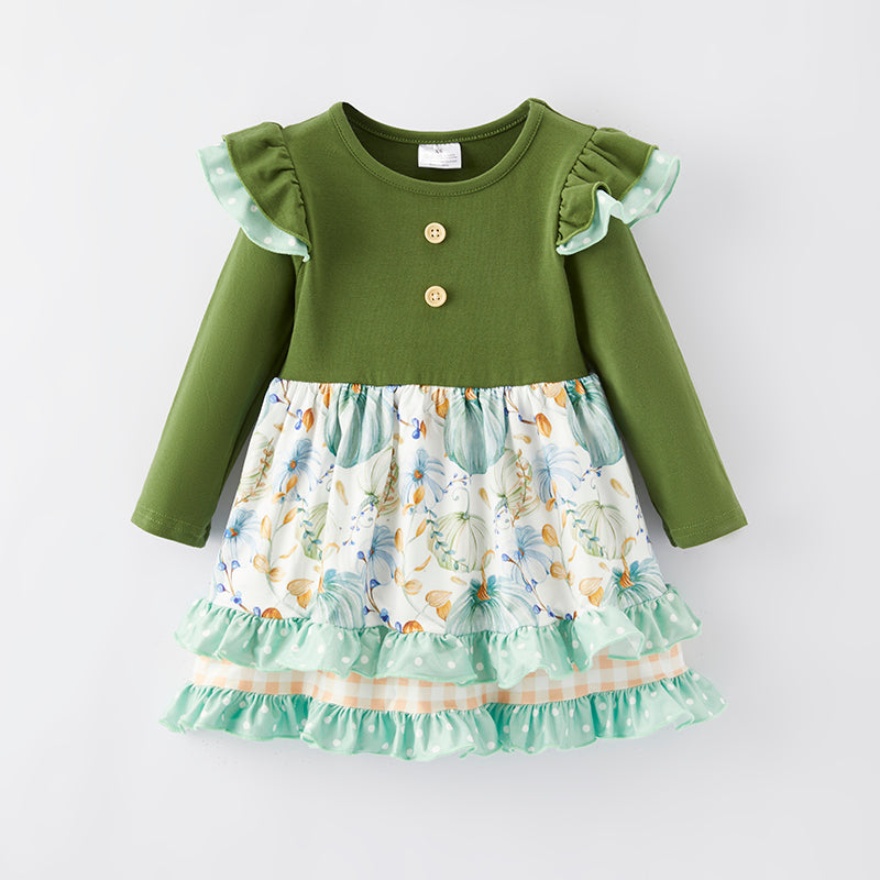 (In Stock Q4-5-2)Girls Thanksgiving Print Dress