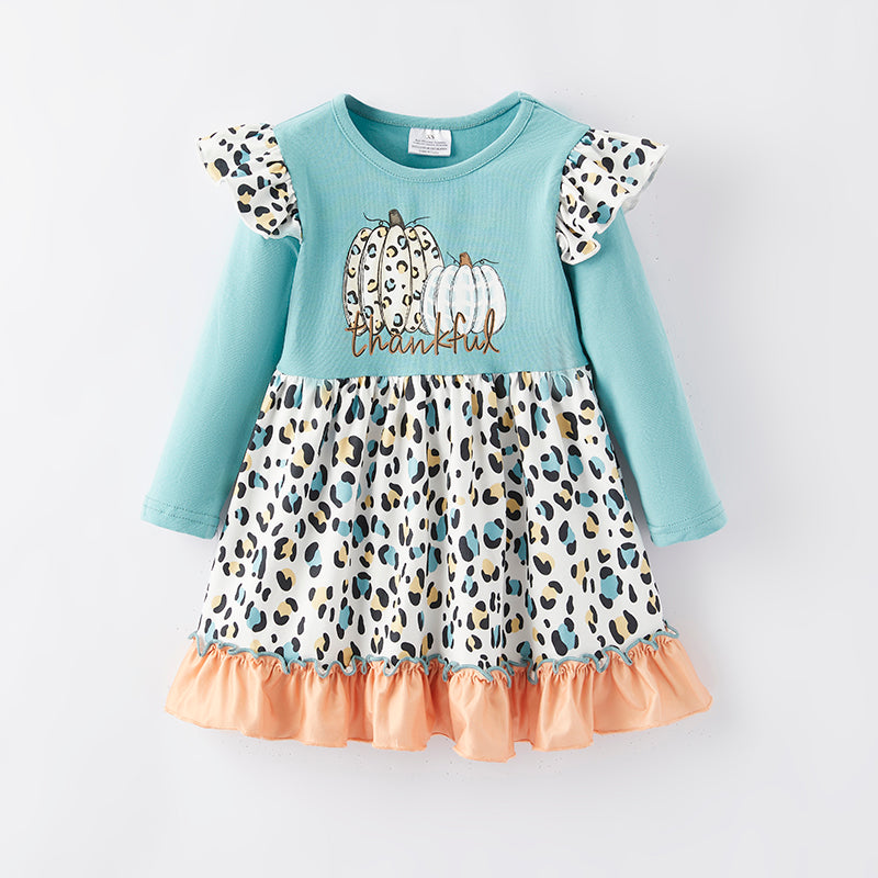 (In Stock Q6-1-2)Girls Thanksgiving Print Dress