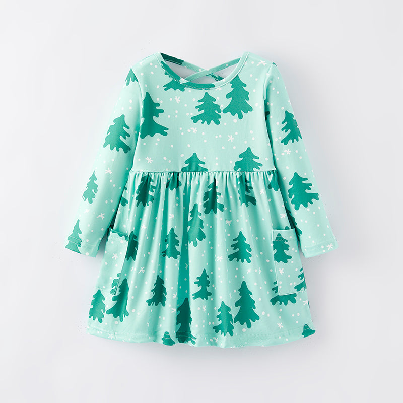 (In Stock L36-2-2)Girls Christmas Print Dress