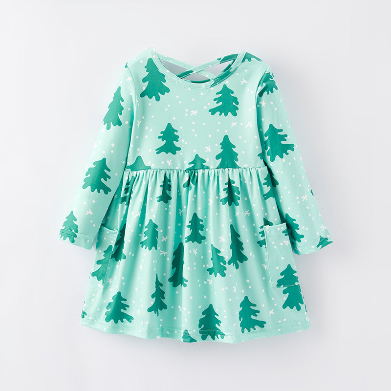 (In Stock L36-2-2)Girls Christmas Print Dress