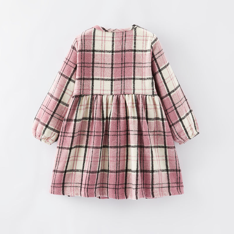 (In Stock E2-4-2)Girls Fall Pink Plaid Dress
