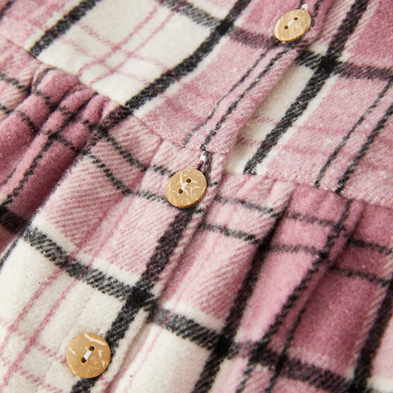 (In Stock E2-4-2)Girls Fall Pink Plaid Dress