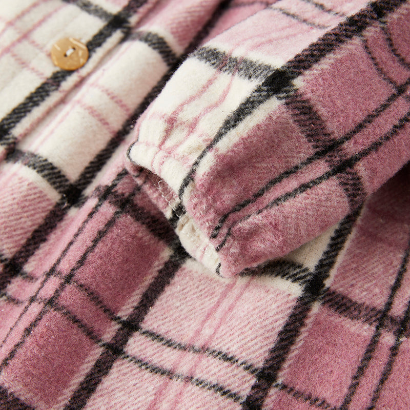 (In Stock E2-4-2)Girls Fall Pink Plaid Dress