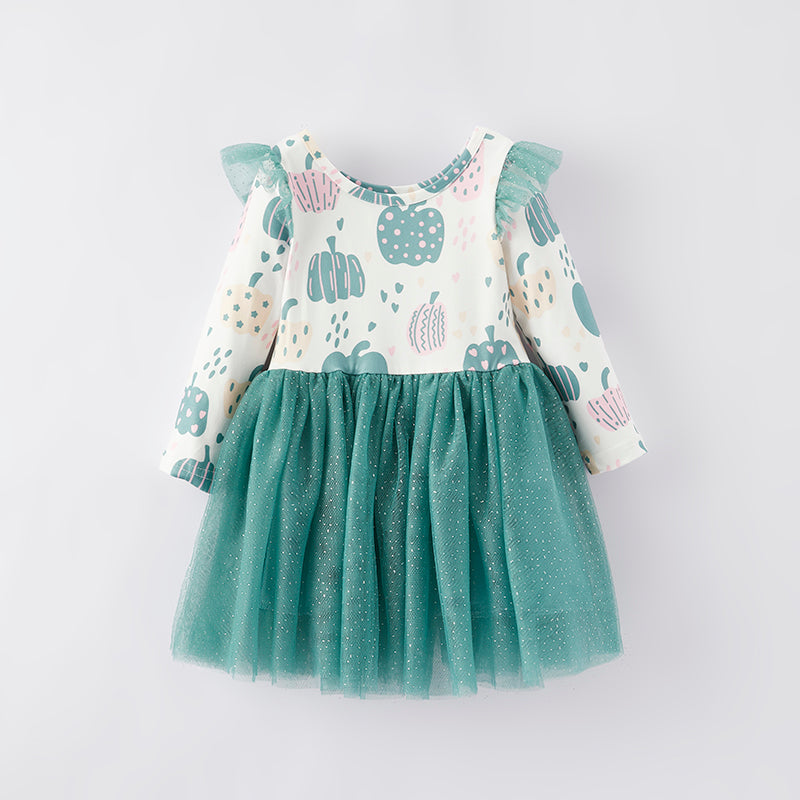 (In Stock Q5-5-2)Girls Thanksgiving Print Tulle Dress
