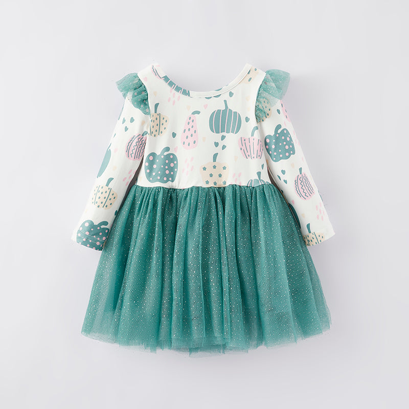 (In Stock Q5-5-2)Girls Thanksgiving Print Tulle Dress