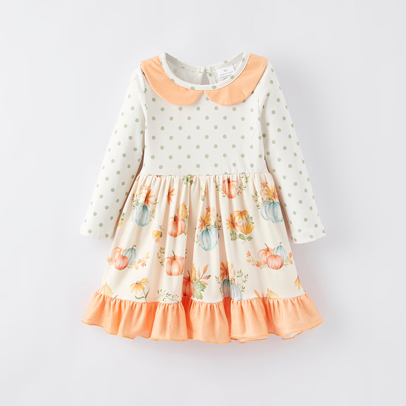 (In Stock Q5-5-2)Girls Thanksgiving Print Dress