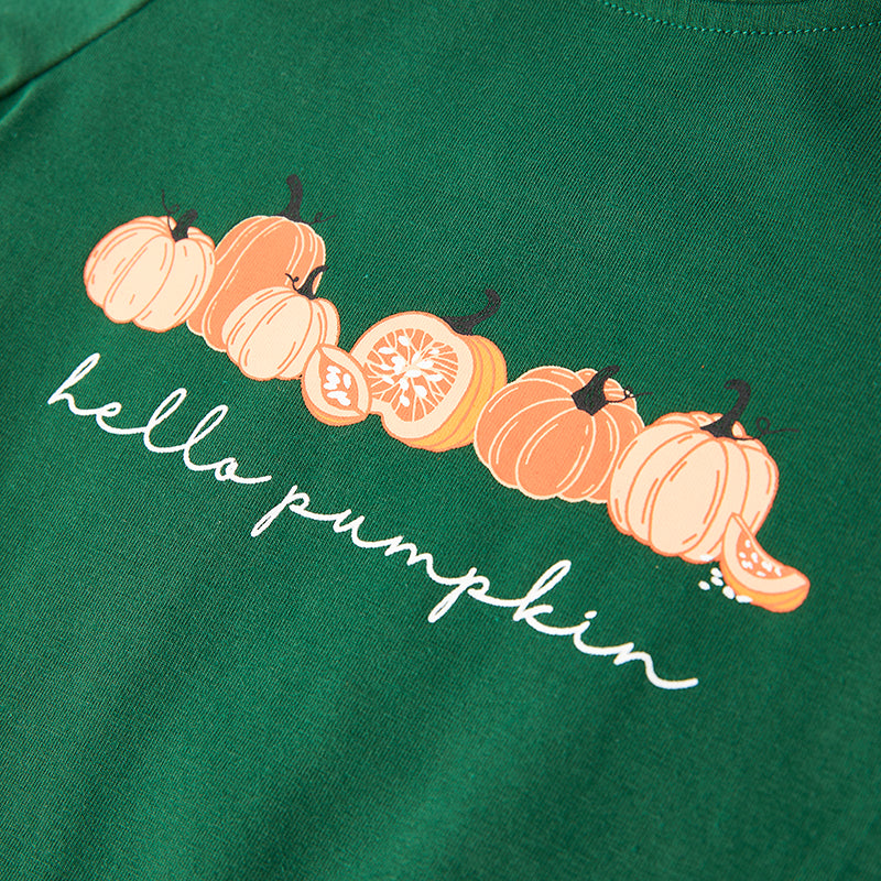 (In Stock Q6-4-3)Girls Thanksgiving Pumpkin Print Top