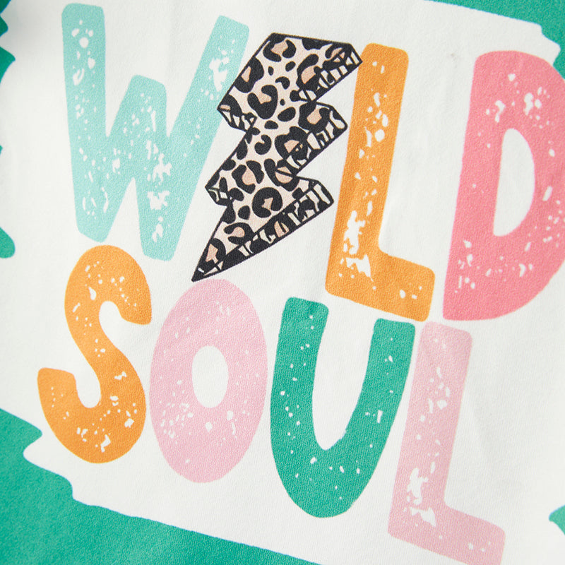 (In Stock E6-2-1)Girls Fall WILD SOUL Print Outfit Set