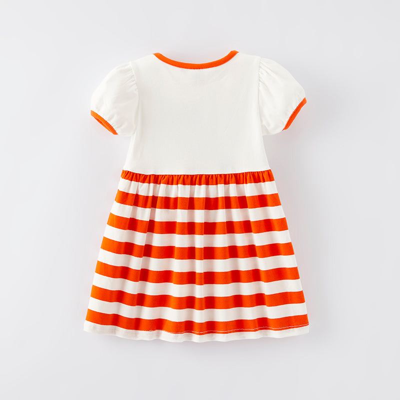 (In Stock G19-3-1)Girls Thanksgiving Pumpkin Applique Dress