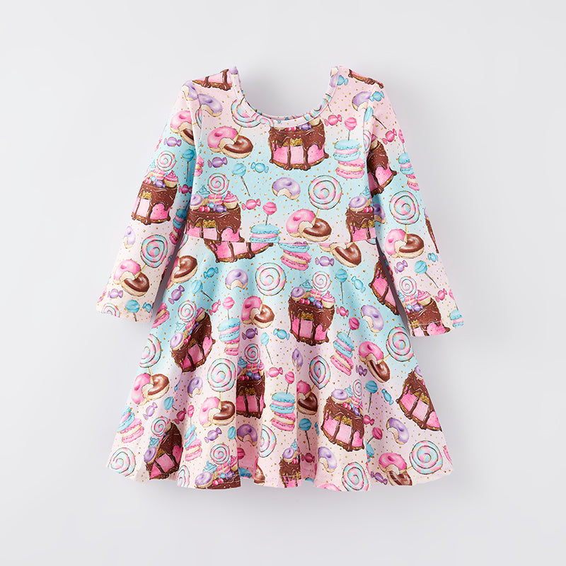 (In Stock E3-3-3)Girls Fall Dessert Print Dress