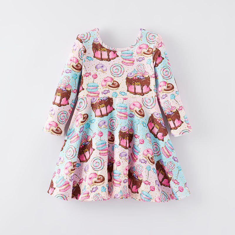 (In Stock E3-3-3)Girls Fall Dessert Print Dress