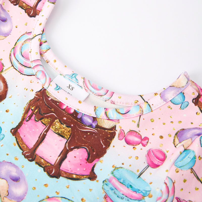 (In Stock E3-3-3)Girls Fall Dessert Print Dress