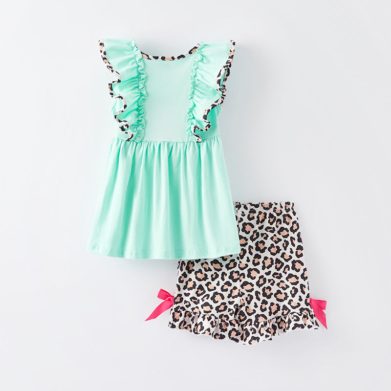 (In Stock E25-2-3)Girls Fall Leopard Pumpkin Applique Short Set