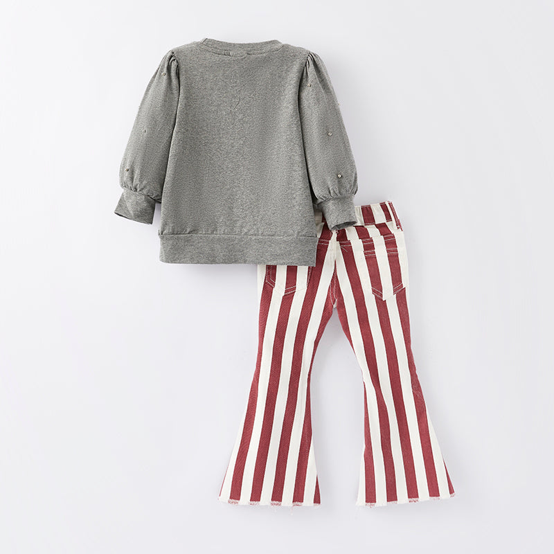 (In Stock E6-2-1)Girls FALL VIBES Print Denim Set