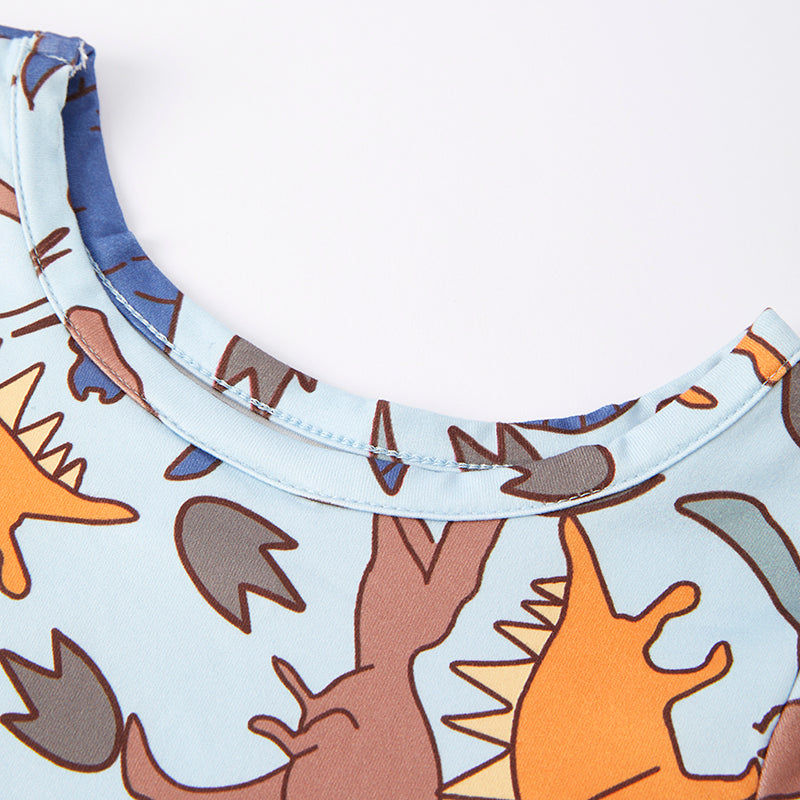 (In Stock E3-5-1)Girls Fall Dinosaur Print Dress