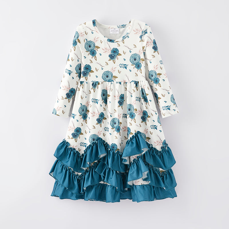 (In Stock E2-1-3)Girls Fall Floral Print Dress