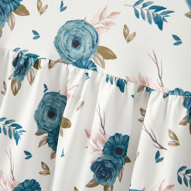 (In Stock E2-1-3)Girls Fall Floral Print Dress