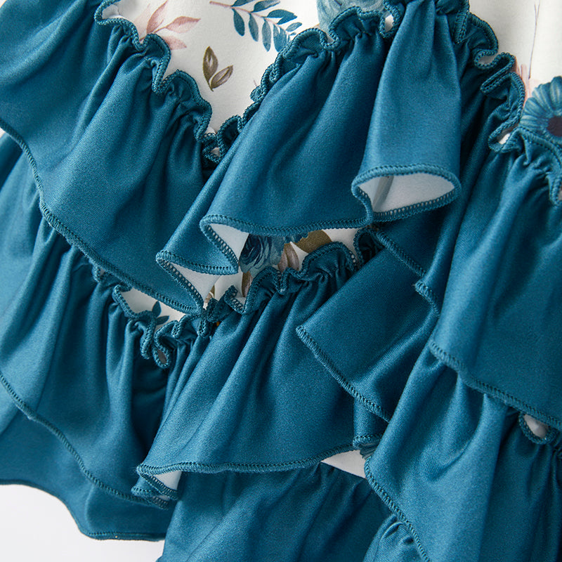 (In Stock E2-1-3)Girls Fall Floral Print Dress