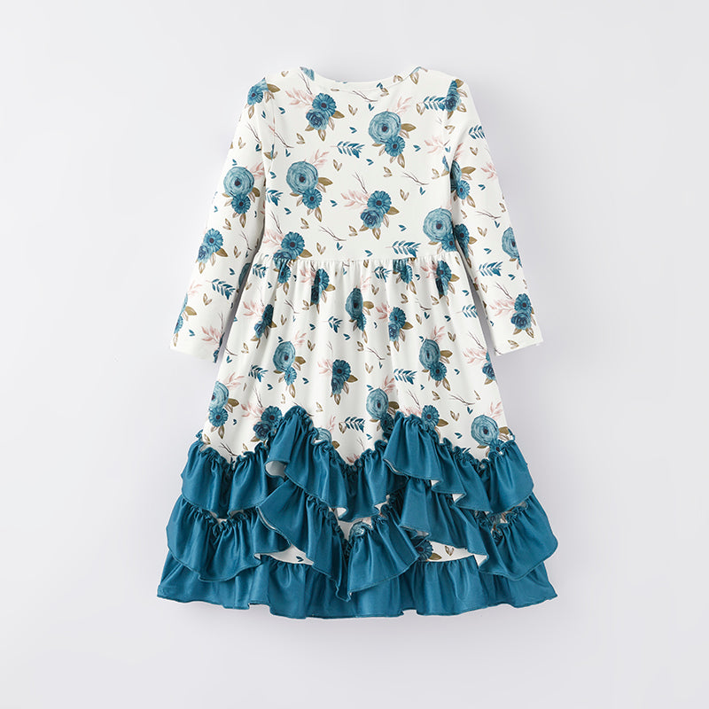 (In Stock E2-1-3)Girls Fall Floral Print Dress