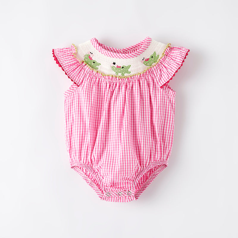 (In Stock)One Pack(6 Pieces total) Sale Toddler Girls Spring and Summer Crocodile Embroidery Smocked Romper