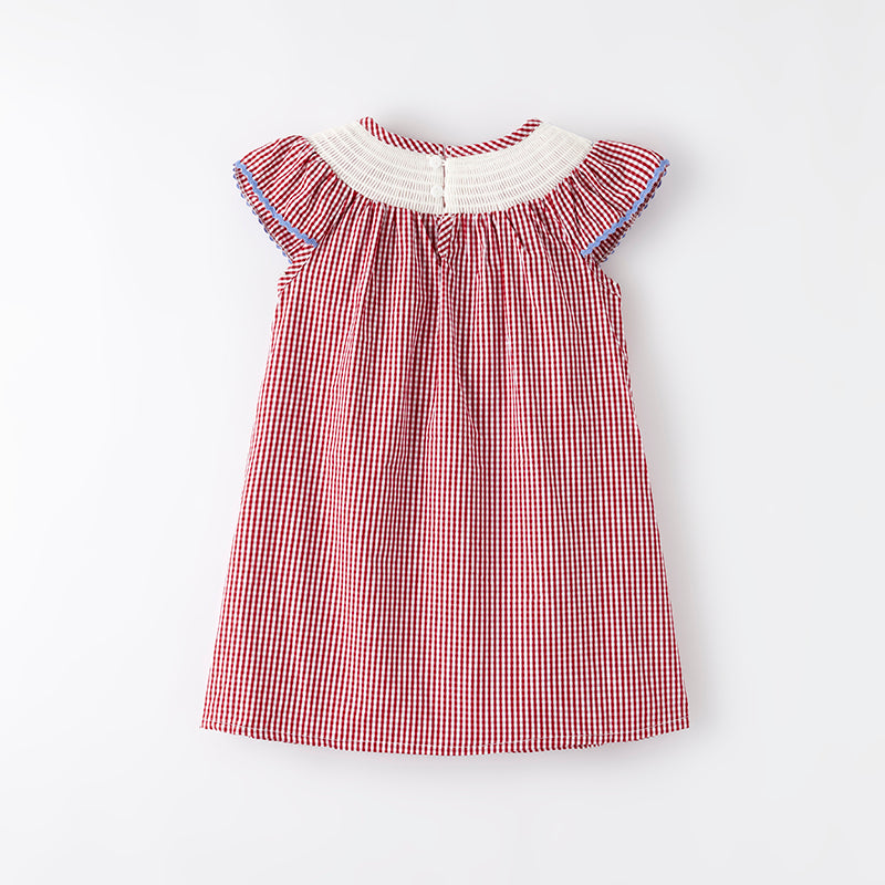 (In Stock)Girls Spring and Summer Crab Embroidery Smocked Dress