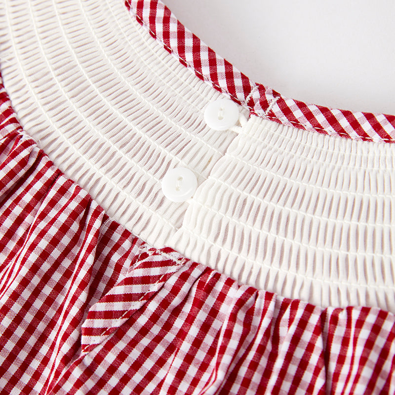 (In Stock)Girls Spring and Summer Crab Embroidery Smocked Dress