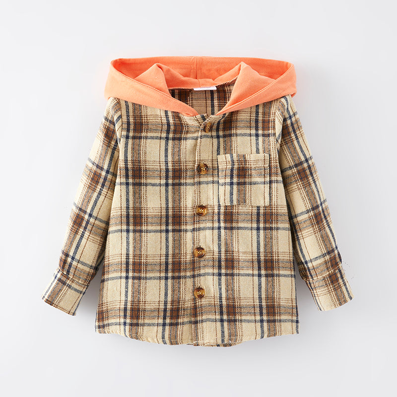 (In Stock E28-6-2)Boys Fall Plaid Coat with Hat
