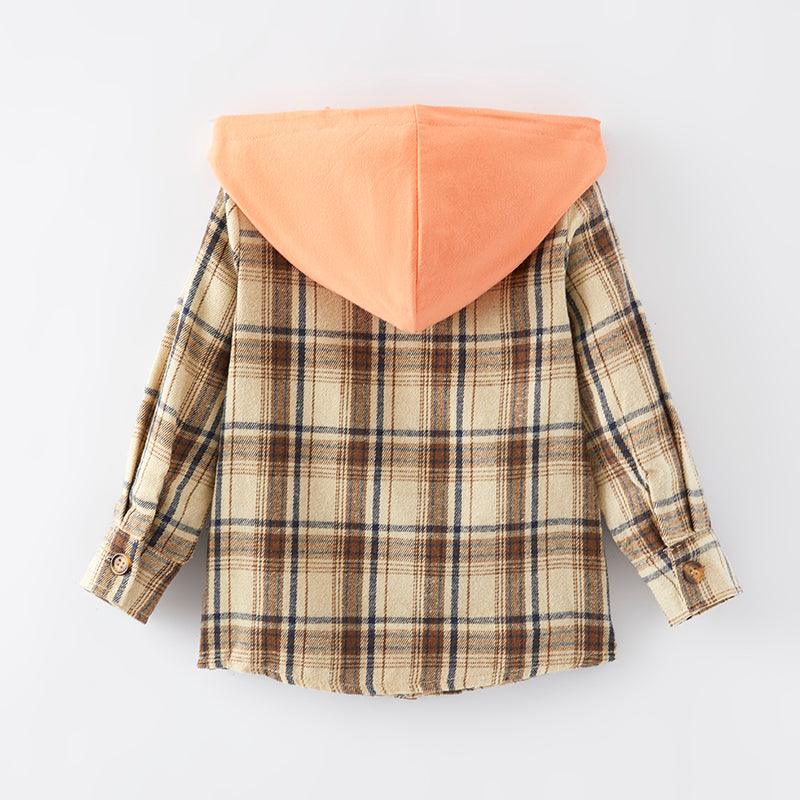 (In Stock E28-6-2)Boys Fall Plaid Coat with Hat