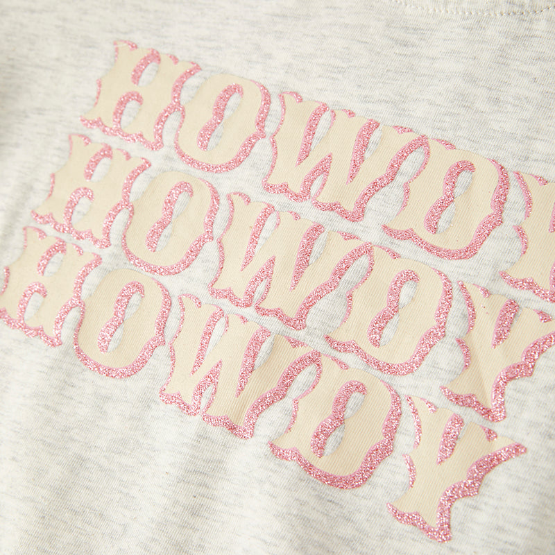 (In Stock E28-4-1)Girls Fall HOWDY Print Cotton Top