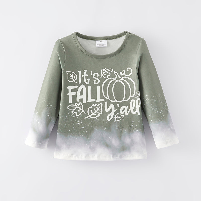 (In Stock E28-5-2)Girls It`s Fall Y`all Print Milk Silk Top