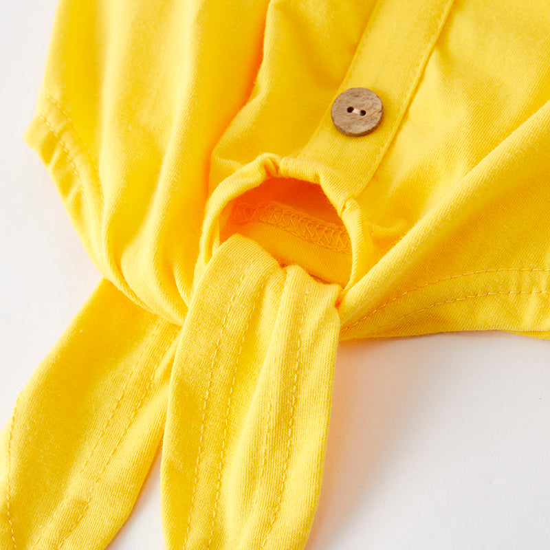 (In Stock)One Pack(10 Pieces total) Sale Girls Spring and Summer Yellow Cotton Top Floral Print Shorts Set