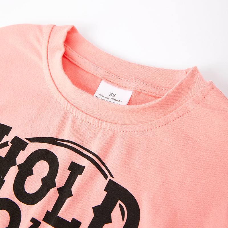 (In Stock E28-4-3)Girls Fall Hold Your Horses Print Cotton Top