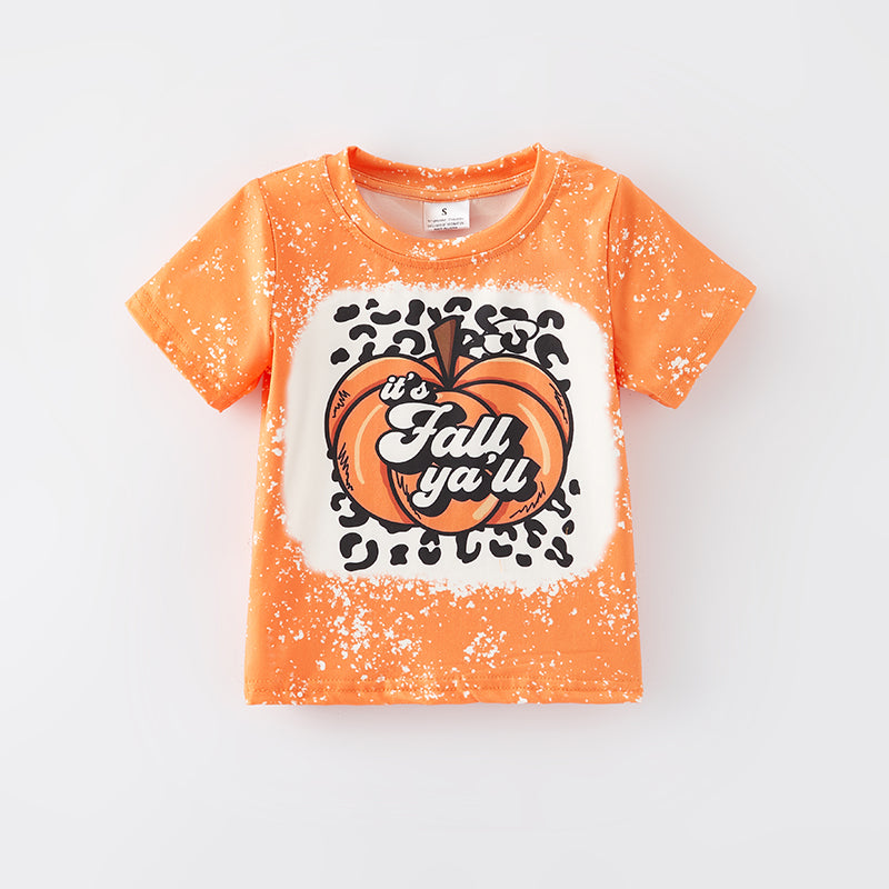 (In Stock E27-3-2)Girls Fall Pumpkin Print Top