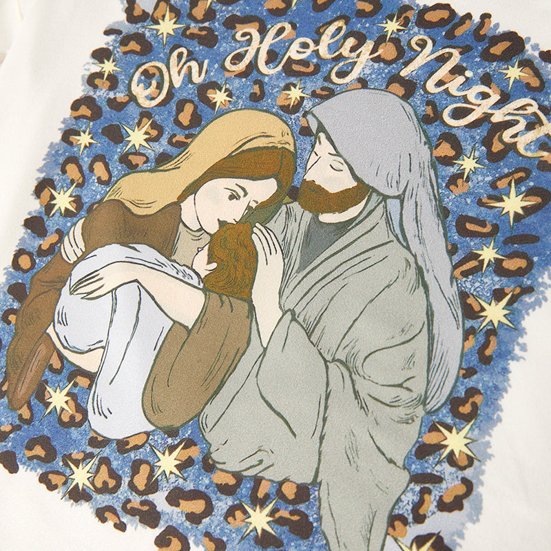 (In Stock G24-3-3)Girls Christmas Holy Night Print Outfit Set