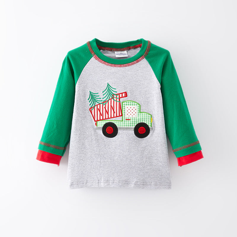 (In Stock L8-2-2)Boys Christmas Applique Cotton Top