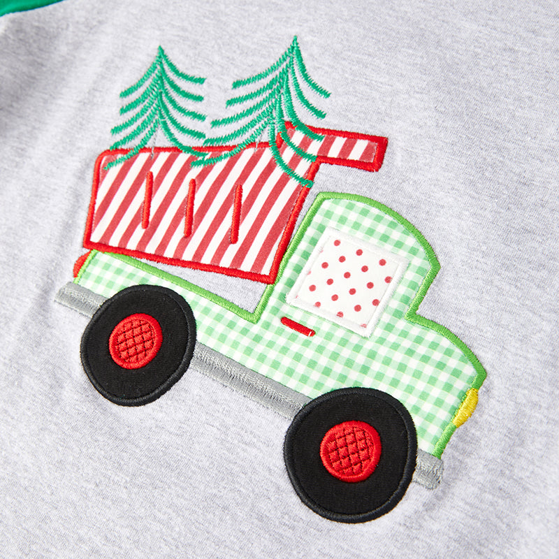 (In Stock L8-2-2)Boys Christmas Applique Cotton Top