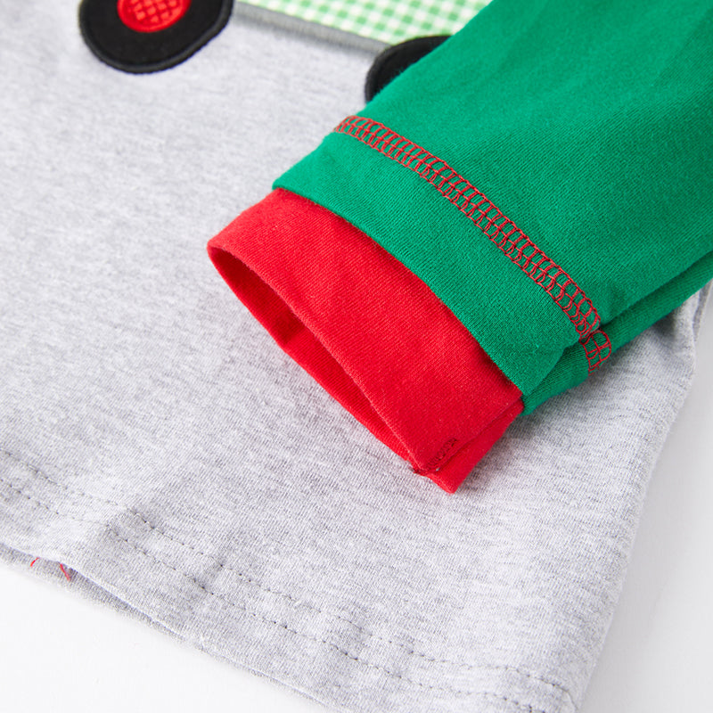 (In Stock L8-2-2)Boys Christmas Applique Cotton Top