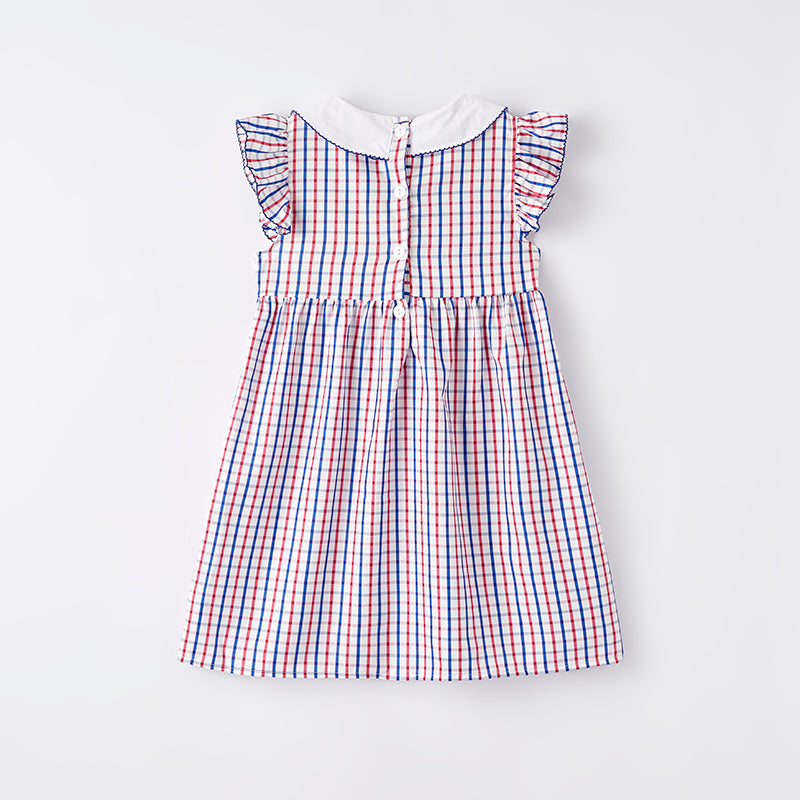 (In Stock)One Pack(1 Pieces total) Sale Girls Patriotic Embroidery Smocked Dress