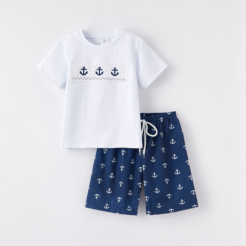 (In Stock)Boys Patriotic Embroidery Smocked Shorts Set