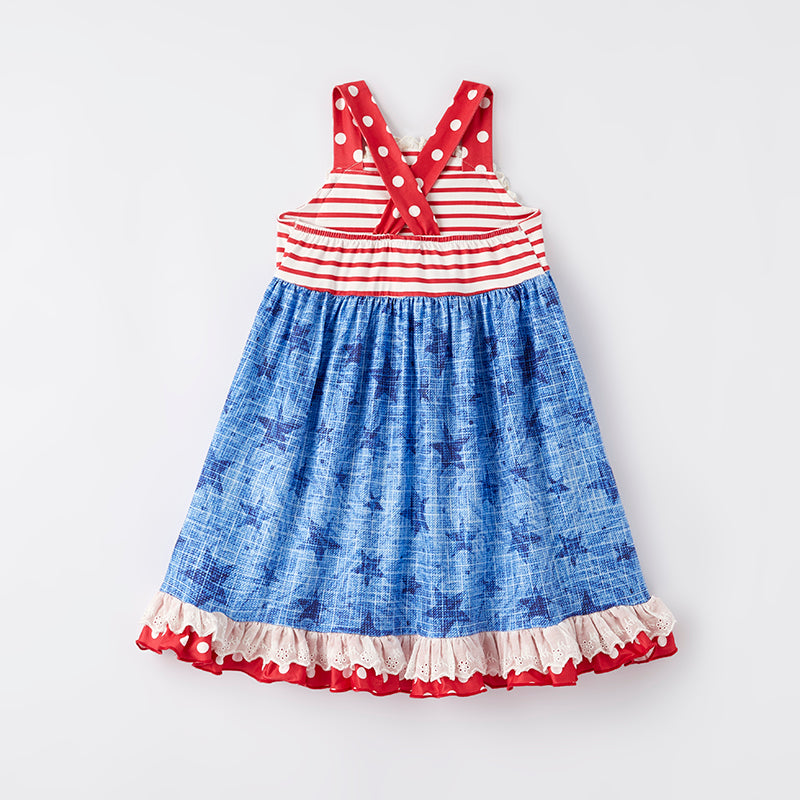 (In Stock)Girls Patriotic Print Slip Dress