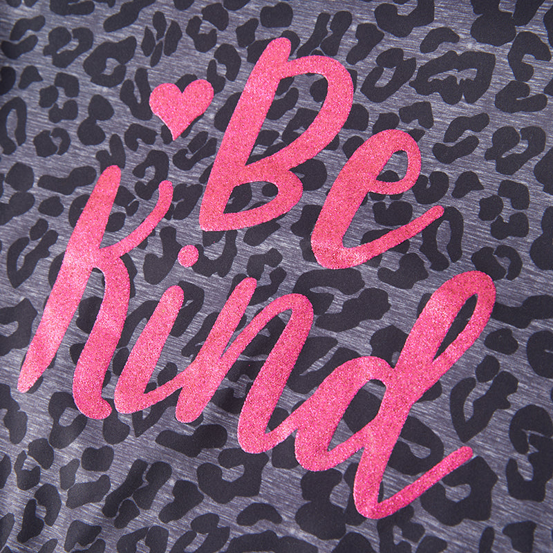 (In Stock E28-3-3)Girls Fall Be Kind Print Leopard Top