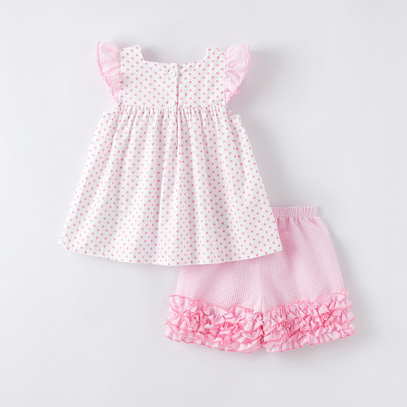 (In Stock)Girls Spring and Summer Watermelon Applique Cotton Shorts Set