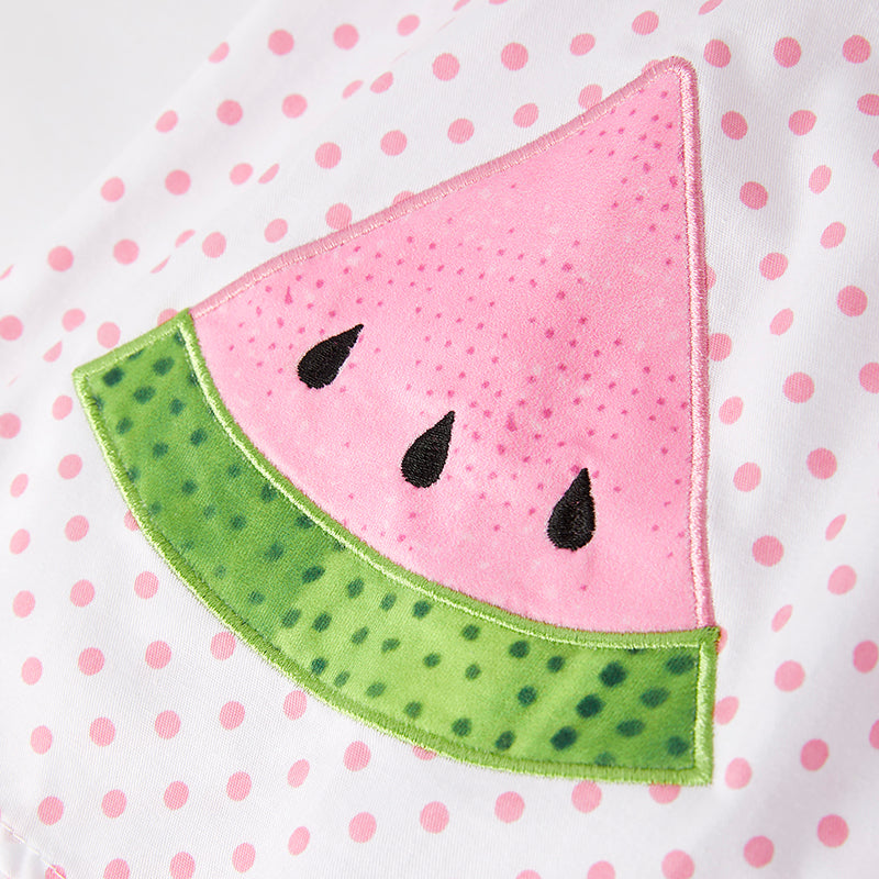 (In Stock)Girls Spring and Summer Watermelon Applique Cotton Shorts Set