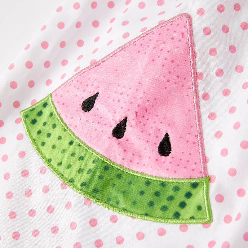 (In Stock)Girls Spring and Summer Watermelon Applique Cotton Dress